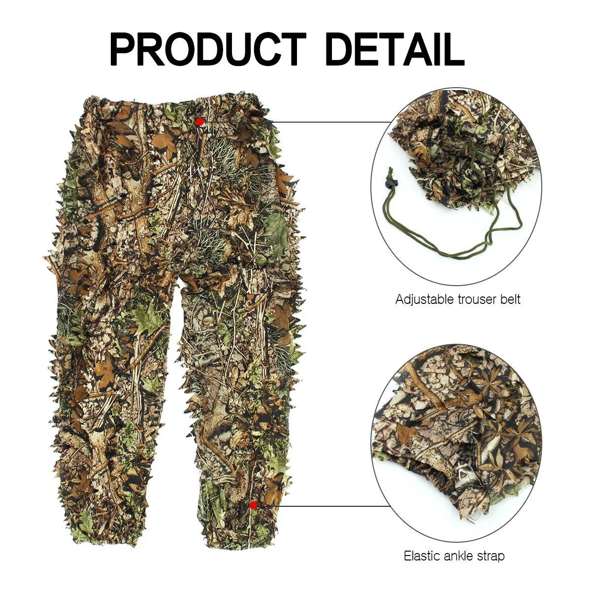 Ghillie Suit Gilly Hunting sets Pants 3D Leaf Camo Camouflage Coveralls Youth Adult Lightweight Clothes for Jungle Hunting Wildlife Photography or