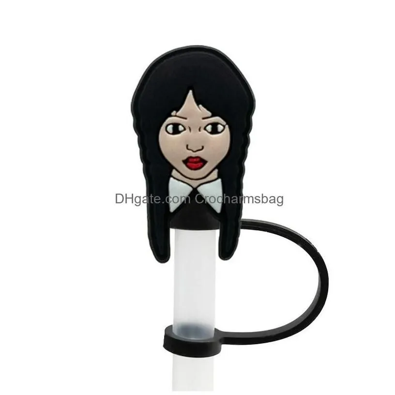 Drinking Straws Sts Wednesday Adams Family St Er Topper Sile Accessories Charms Reusable Splash Proof Dust Plug Decorative Diy Your