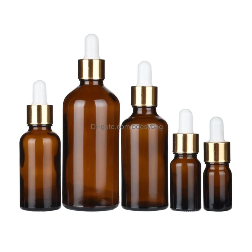 Packing Bottles Wholesale 5-100Ml Dropper Bottle Amber Glass Golden Er Liquid Reagent Pipette Eye Container Per Drop Delivery Office S Dh2Ly