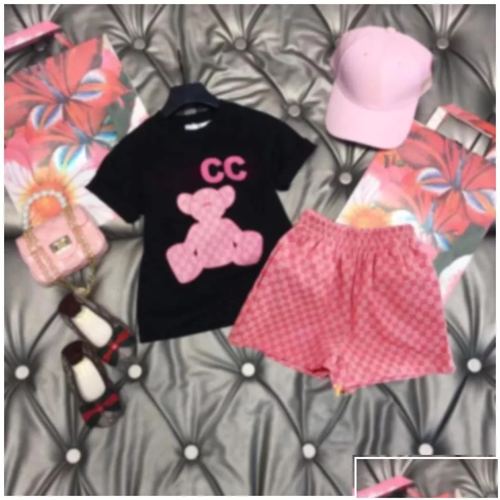 Clothing Sets Luxury Designer Kids Tshirt Pink Monogrammed Shortst Fashion British Brand Summer Childrens Treasures And Girls Cotton