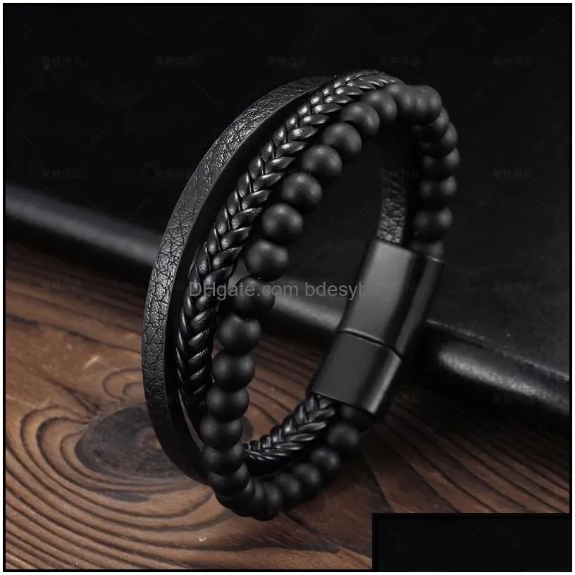 Charm Bracelets Jewelry Trendy People Creative Explosion Style Punk Leather Braided Beaded Mens Bracelet Fa Dhb5K