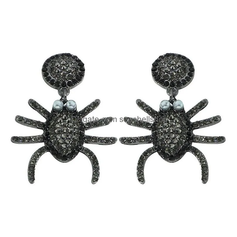 Halloween Black Spider Dangle Earrings for Women Punk Gold Metal Crystal Earring Jewelry