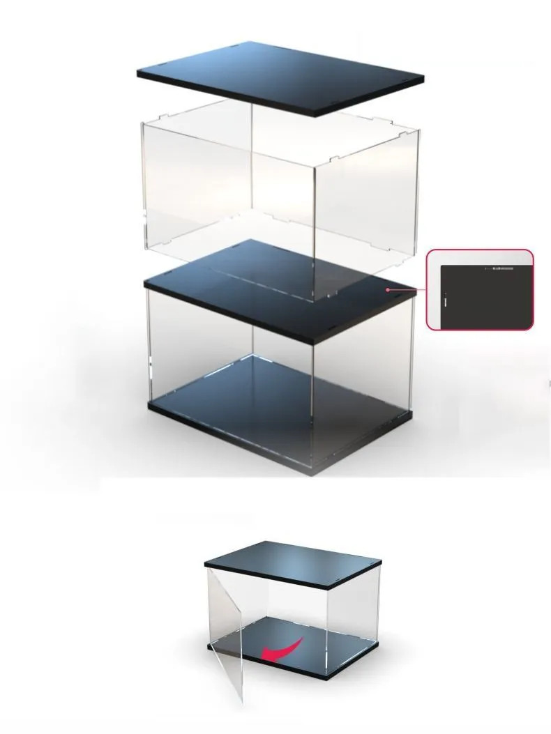 Storage Boxes Bins Clear Acrylic Display Case with Lamp Countertop Box Organizer Stand Riser Dustproof Showcase for Figures Toy Collectible