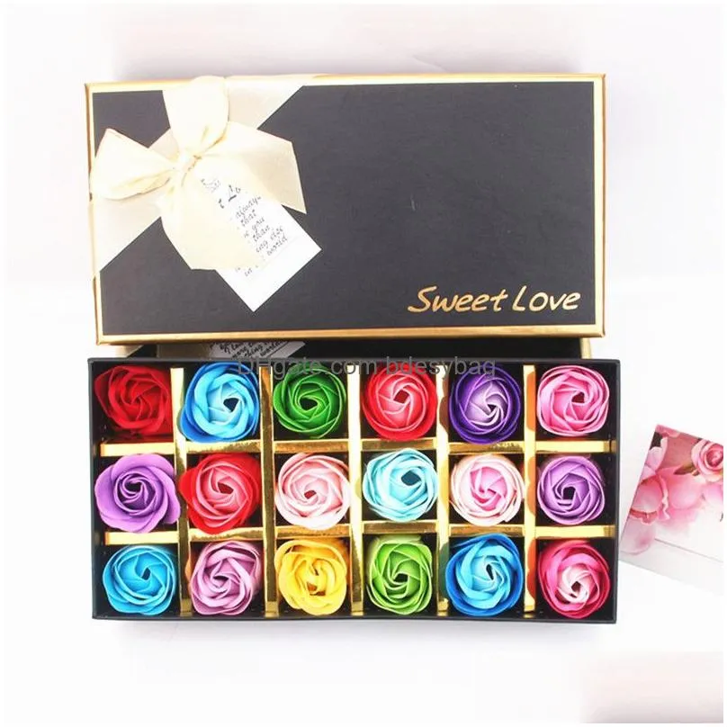 Decorative Flowers & Wreaths 18Pcs Artificial Rose Floral Bath Soap Flower Petals With Gift Box For Birthdays Anniversary Wedding Vale Dhpr0