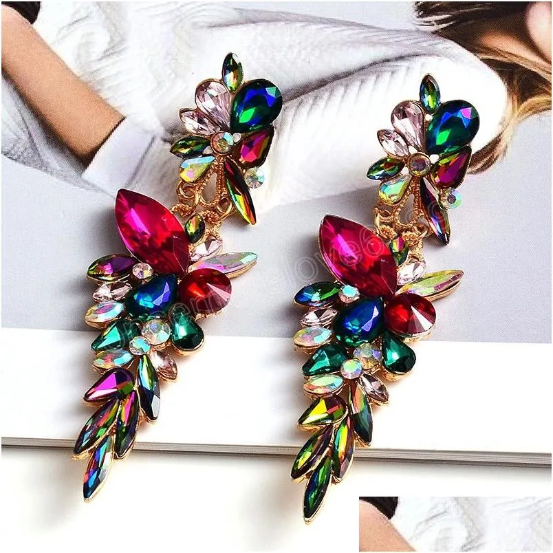 Long Classic Colorful Crystal Dangle Earrings Vintage Pendant exaggerated Earring Jewelry Accessories For Women