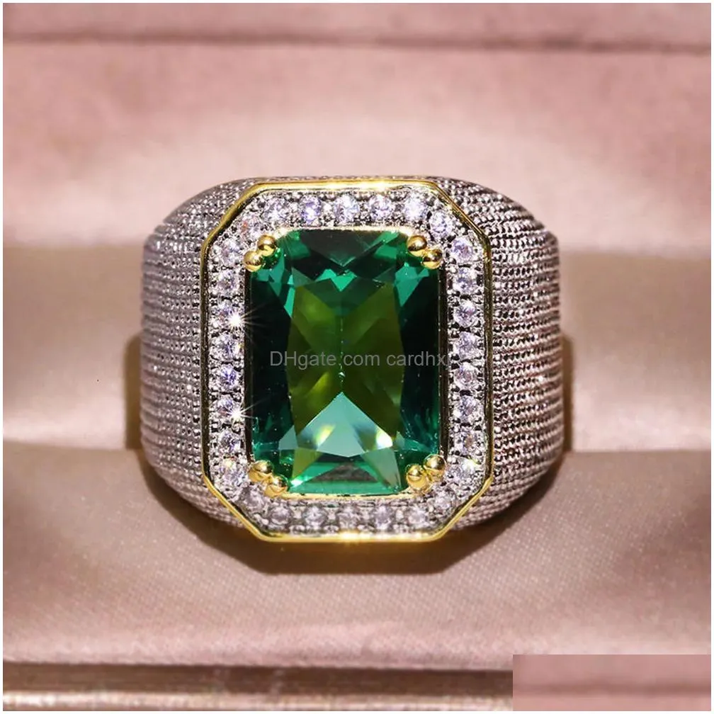 Band Rings Handmade Jewelry Fashionable Green Grandmother Zircon Mens And Womens Drop Delivery Ring Dhklb