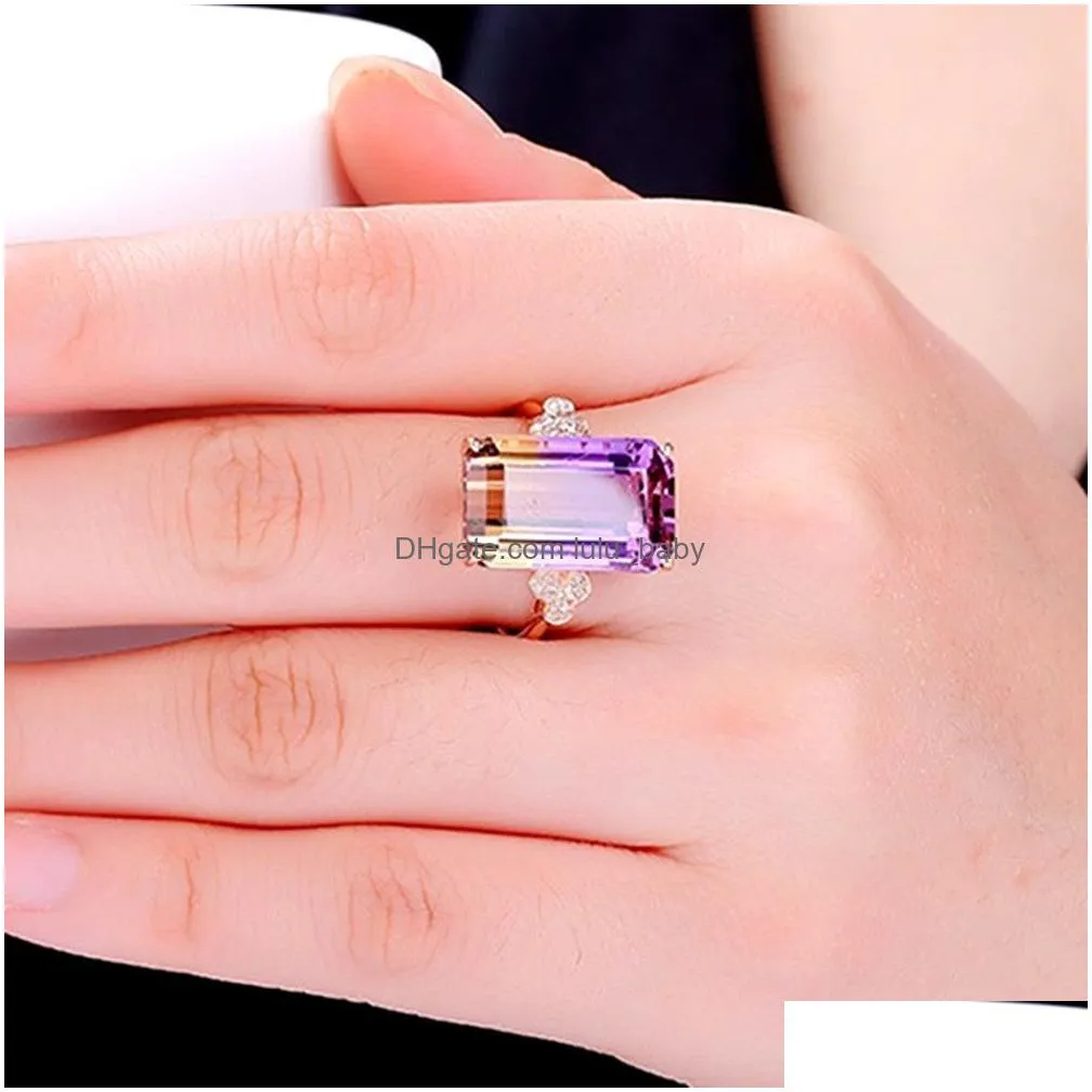 14k rose gold color gemstones rings for women citrine amethyst crystal zircon diamonds luxury cocktail party bague jewelry gift4045548