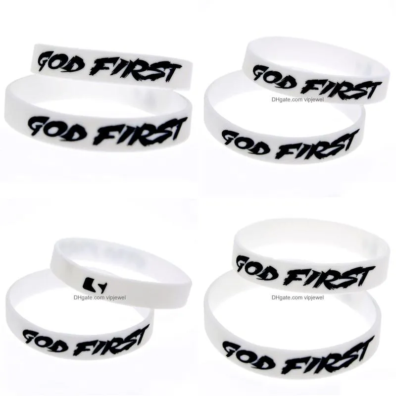 1pc god first silicone rubber wristband ink filled decoration logo soft and flexible white adult size