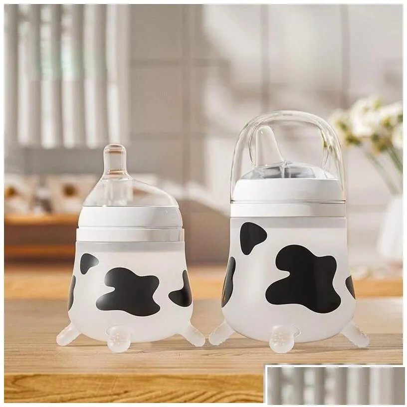 Baby Bottles Sile Feeding Bottle Cute Cow Imitating Breast Milk For Born Infant Anti Colic Choking Supplies 220318 Drop Delivery Ki