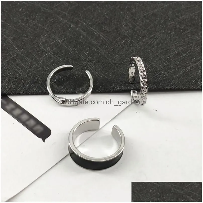 Band Rings 3Pcs/Set Enamel Heart Rings Fashion Pearl Ring For Women Geometric Irregar Chain Knuckle Jewelry Drop Delivery Jew Dhgarden