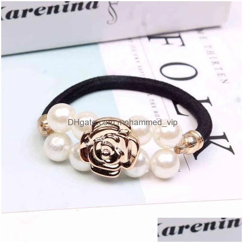  pearl crown rose butterfly elastic hair bands for women korean double pearls rubber band gums hair accessories wholesale aa220323