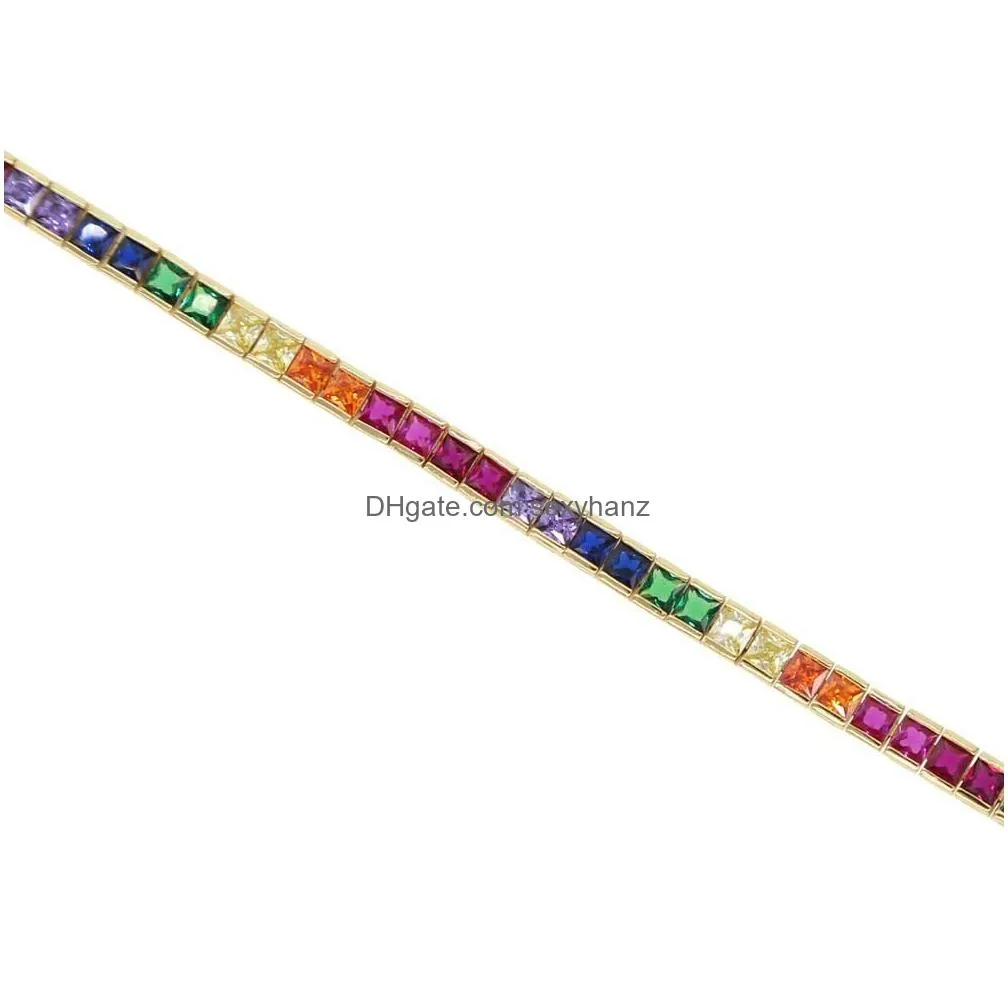 Bangle 2022 High Quality Crystal Rainbow Baguette Bracelet For Women Paved Clear Aaa Cz Luxury Gold Plated Party Jewelry Gift Drop D Dhhz3