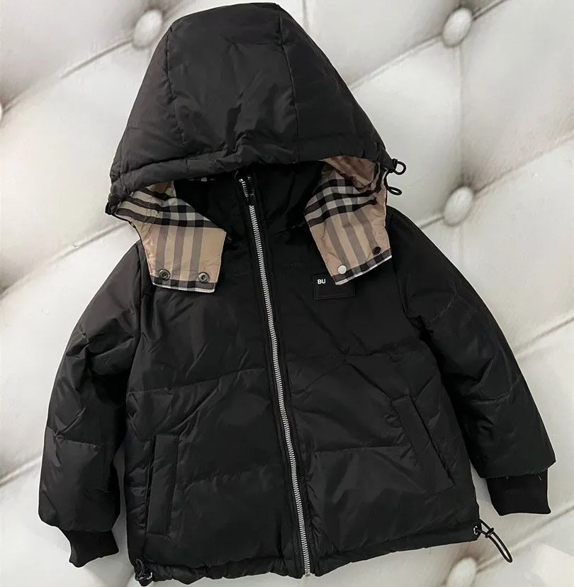 Designer Children Puffer Down Coats Hooded Reversible Plaid Coat Fashion Girls Boys Hoodie Winter Warm Duck Down Jackets Children`s Brown Baby