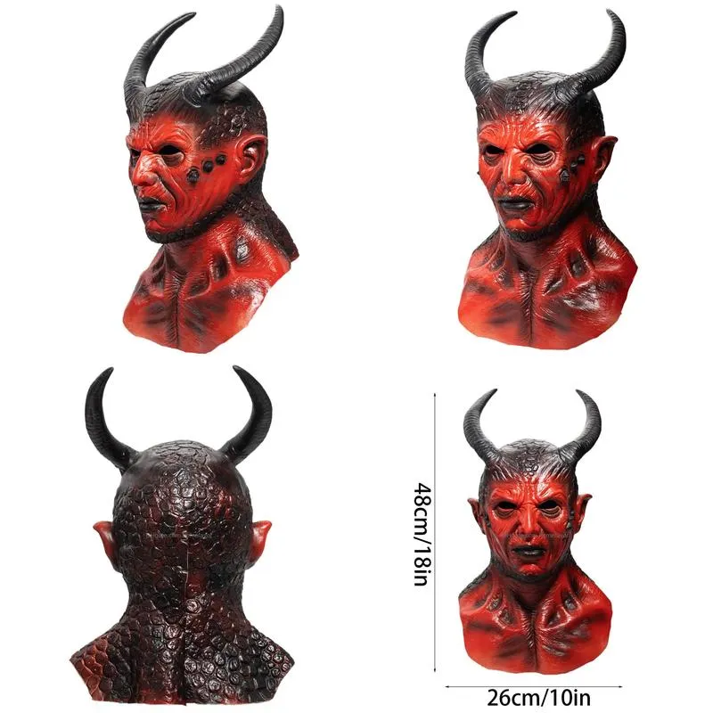 party masks horror devil latex mask halloween belial cosplay hellfire beast horns demon helmet performance carnival party costume props