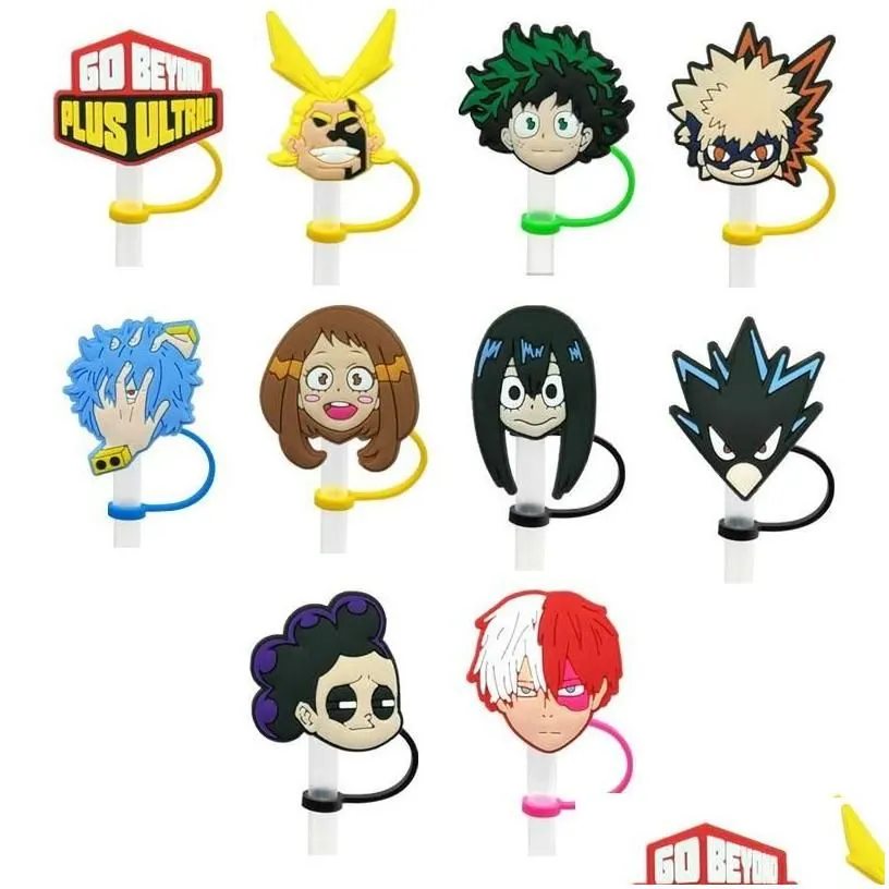 Drinking Straws Sts Custom My Hero Academia Soft Sile St Toppers Accessories Er Charms Reusable Splash Proof Dust Plug Decorative 8M