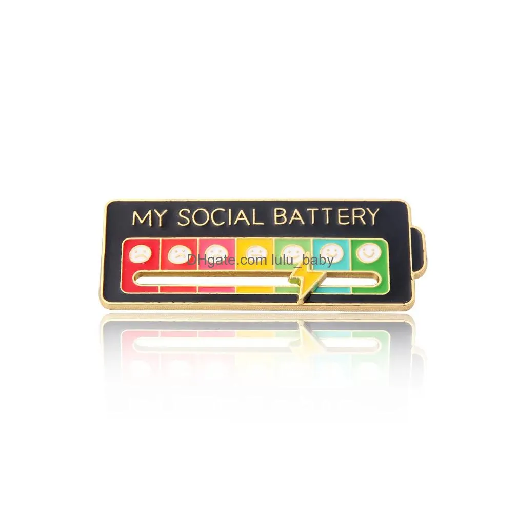 interactive mood pins social battery pin my social battery creative lapel pin fun enamel emotional pin7 days a week