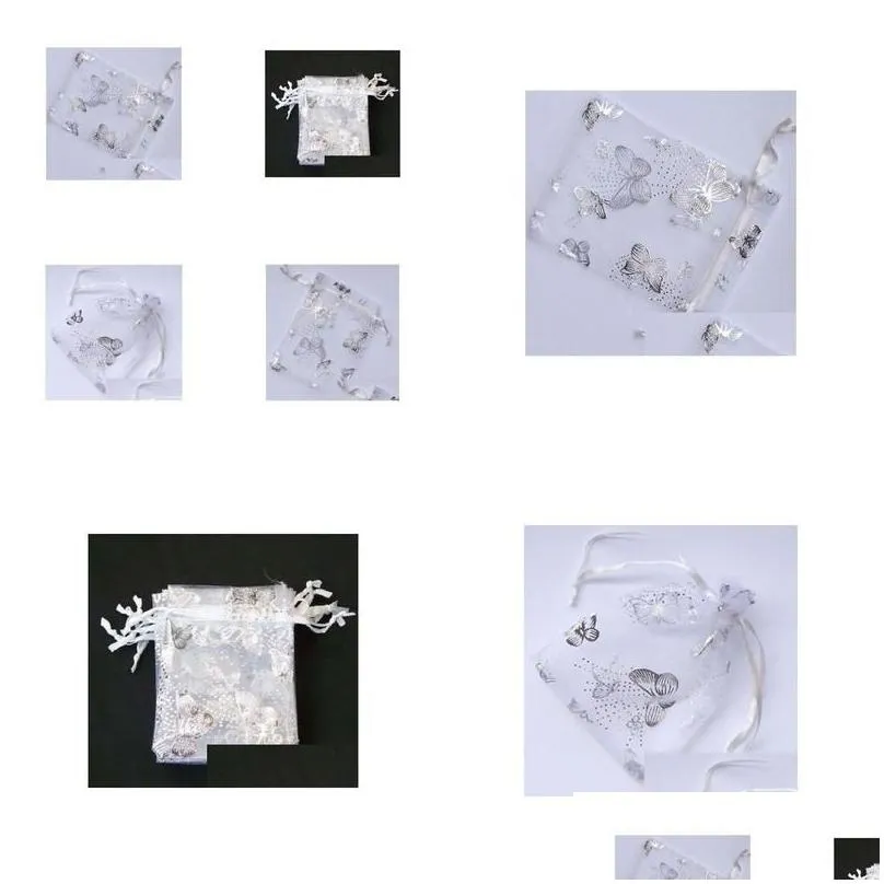 jewelry pouches bags 20x30cm 100 pcs white butterfly organza wedding jewellery gift bag 70x90 mm party bags pouches drop delivery jew