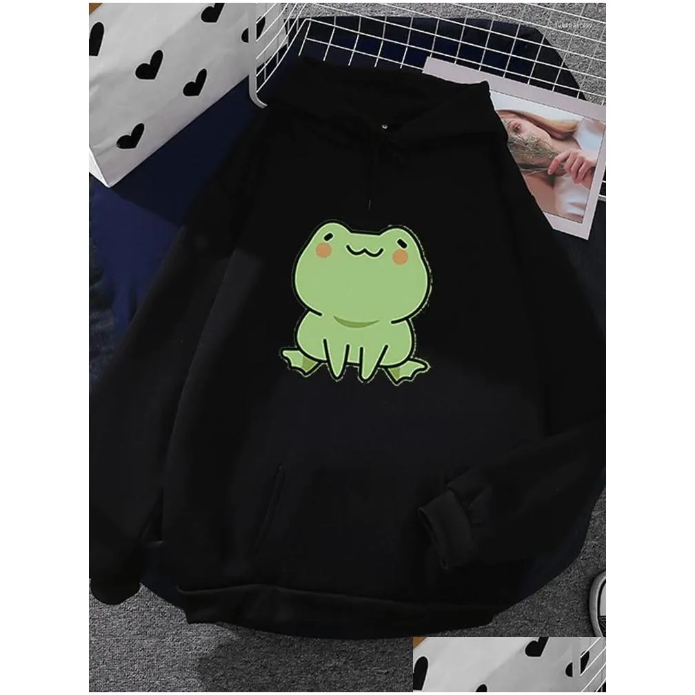 Women`s Hoodies Spring Cute Printing Frog Sweatshirt With Large Front Pocket Hoodie Autumn Causal Ladies Pullover Women