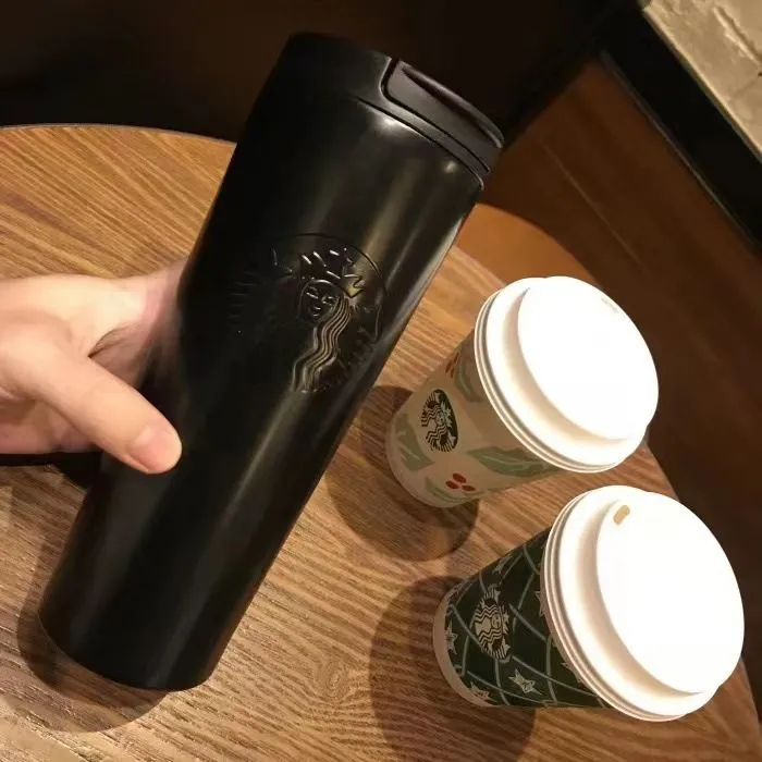 Tumblers Coffee Cup Portable Water Cup 304 Stainless Steel Accompanying Cup Car Cup Coffee Cup Straw Goddess Gradient Cup 401-500ml