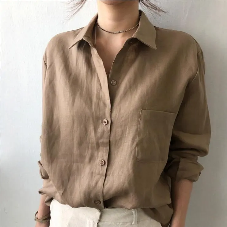 Femme Blouses Tops Fashion Autumn White Shirts Women Long Sleeve Blouse Korean Woman Linen Clothes Femininas