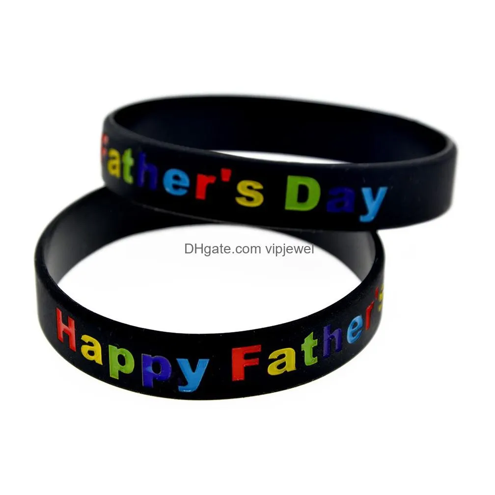 1pc happy father day silicone rubber fashion wristband rainbow color letter logo for family party gift