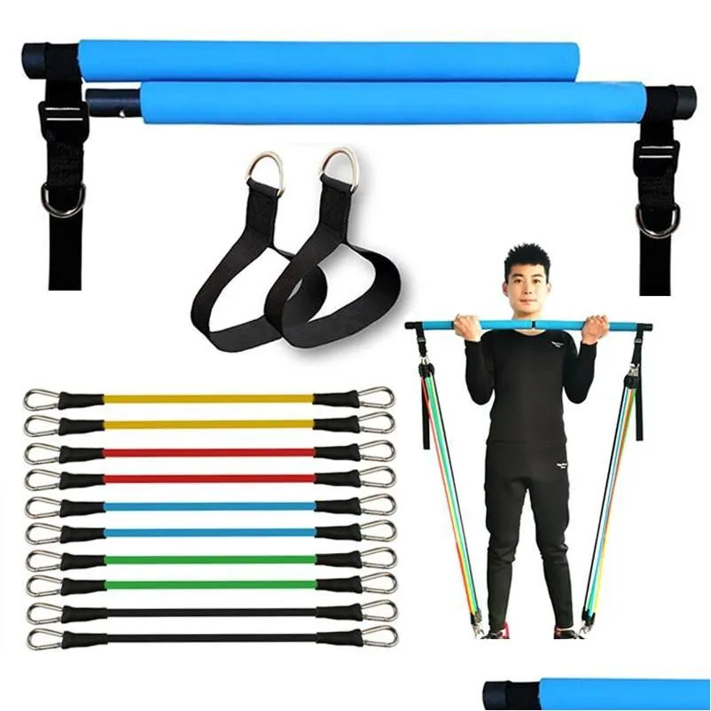 150LB Adjustable Pilates Bar Set with 5 Resistance Bands Portable Gym Stick for Full Body Workout Crossfit Yoga Home Ftiness