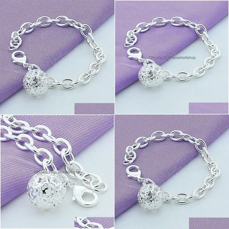 925 Sterling Silver Round Hollow Ball Pendant Bracelet For Women Charm Wedding Engagement Fashion Party Jewelry