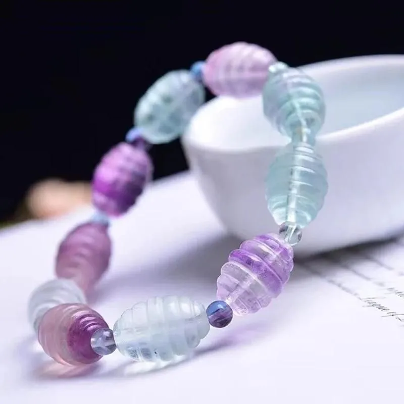 Bracelets Color Natural Fluorite Stone Bracelets Rice Shape Beads Bracelet Lucky for Women Girl Refreshing Summer Jewelry JoursNeige