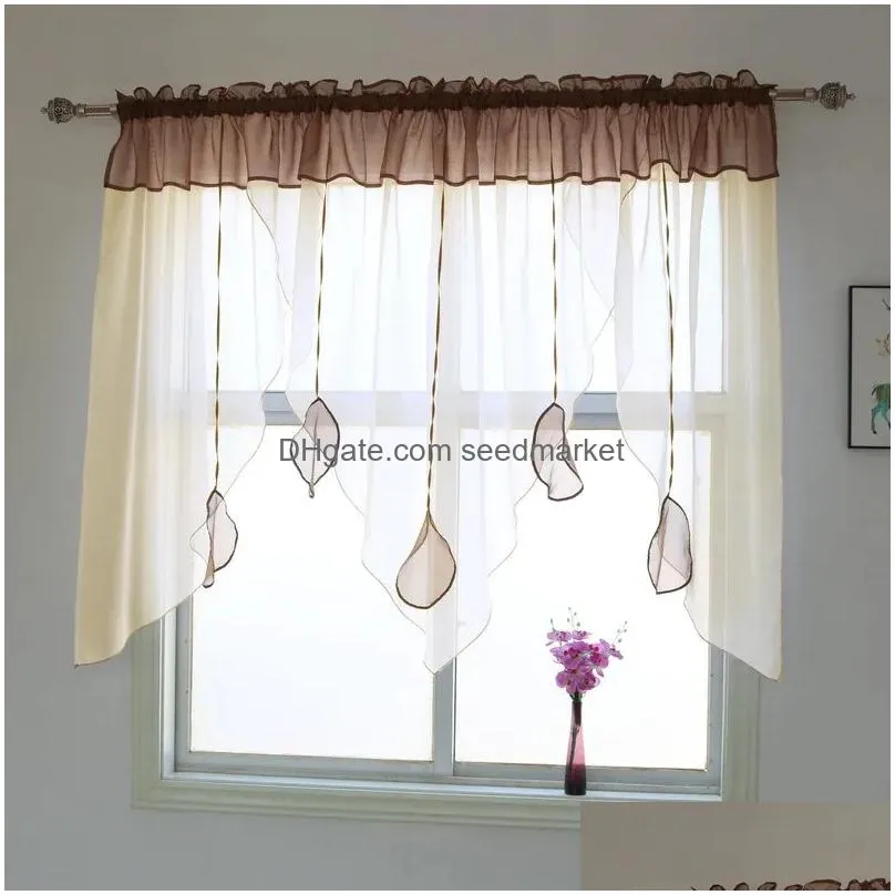 curtains fashion pendant valance beige color body voile window curtain for kitchen balcony living room 1pcs