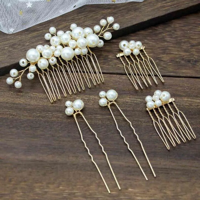 5 PCSt Simulated Pearl Hair Pins Clips and Comb for Women Flowers Hair Combs Wedding Bridal Party Hair Jewelry for Gift Women AA220323