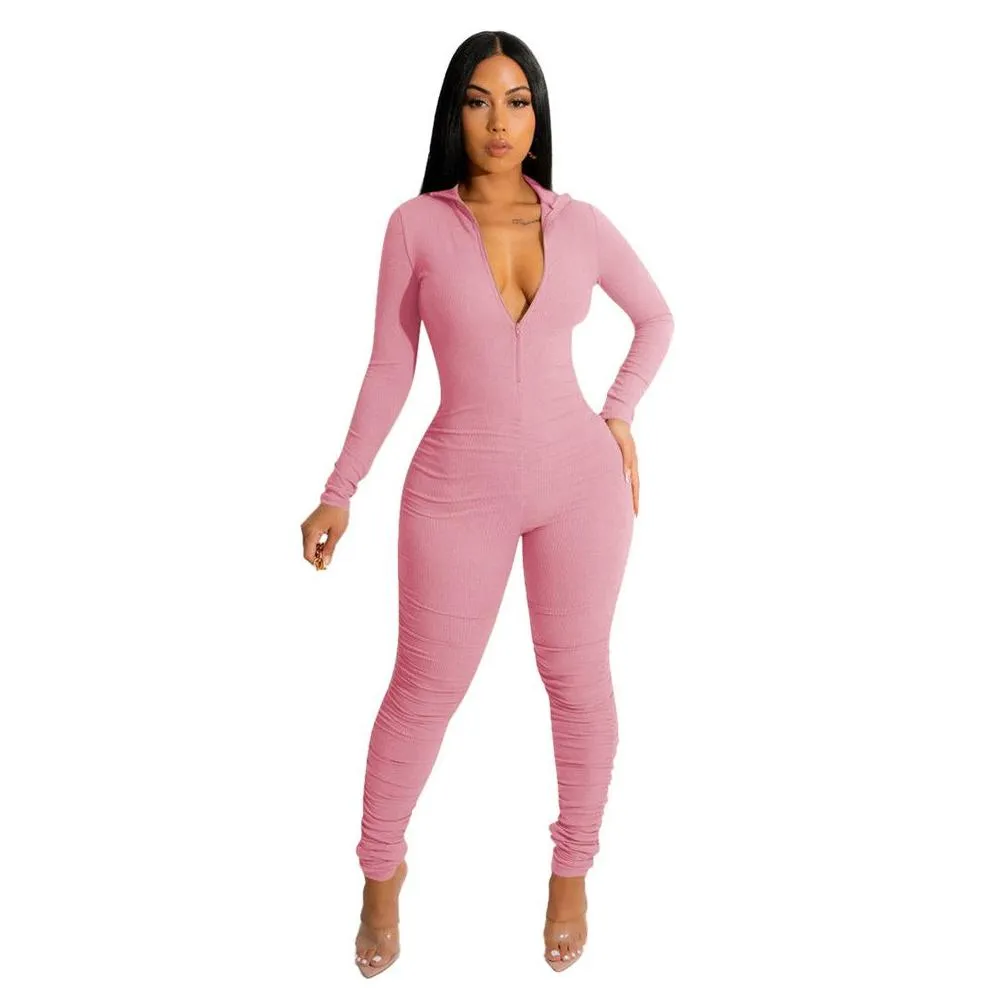 Wholesale Jumpsuits Women Fall Winter Clothes Bodycon Rompers Long Sleeve Solid Jumpsuits One Piece Outfits Skinny Overalls leggings Casual Streetwear