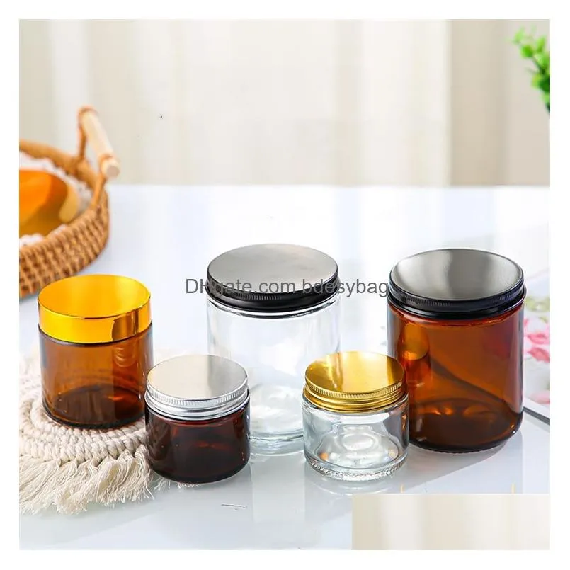 Packing Jar Wholesale 4Oz 5Oz 8Oz Amber Glass Candle Jars Scented Making Round Containers With Lid Drop Delivery Office School Busines Dh0Cn