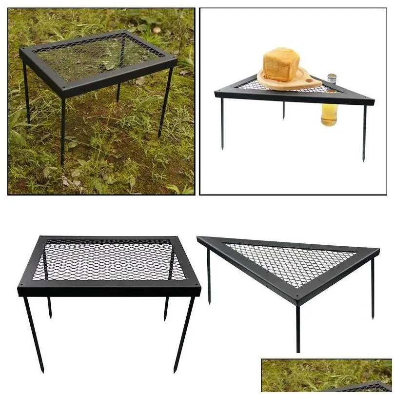 Camp Furniture Camping Triangle Iron Desk Adjustable Shelf Anti-Scalding Campfire Rack For Outdoor Grill Per Bbq