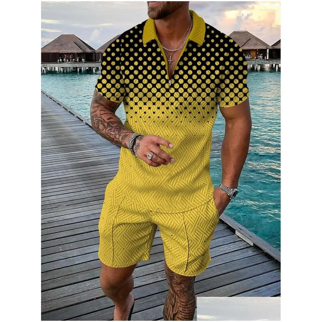 Men`s Tracksuits Beach Style Tracksuit Polo High Quality Summer Shorts Casual 2 Piece Sets 3D Print Fashion Shirt Luxury 2023 Male