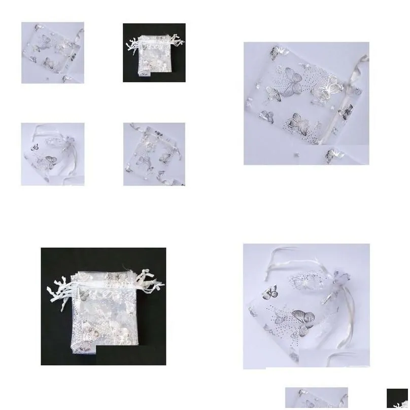 Jewelry Pouches Bags 20X30Cm 100 Pcs White Butterfly Organza Wedding Jewellery Gift Bag 70X90 Mm Party Bags Pouches Drop Delivery Jew