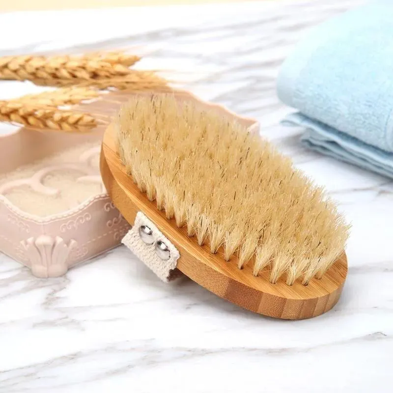 Wholesale Body Brush Natural Boar Bristle Organic Dry Skin Body Brush Bamboo Wet Back Shower Brushes Exfoliating Bathing Brush