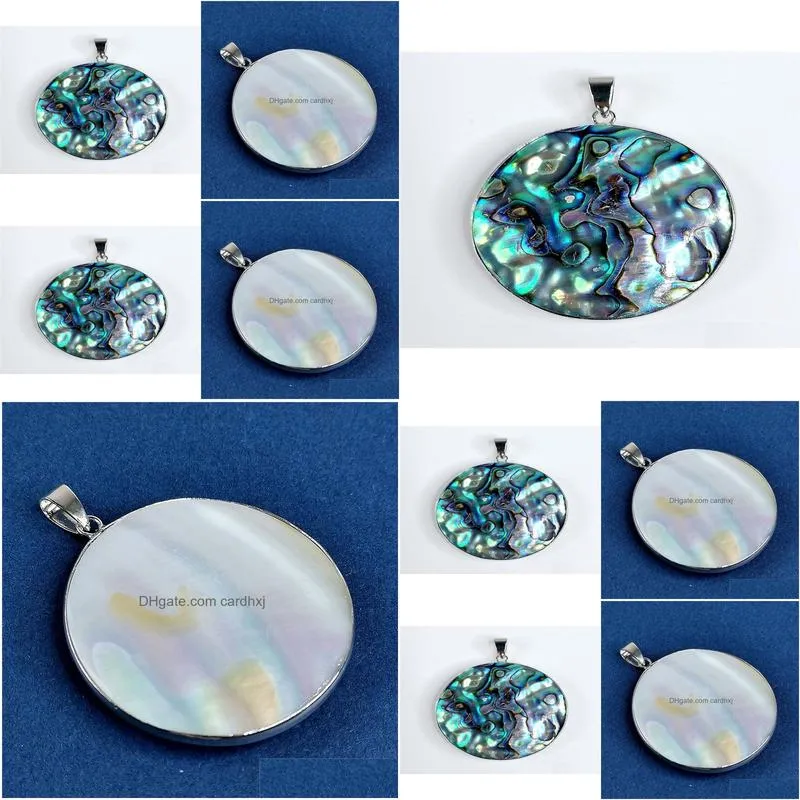 Pendant Necklaces Circle Round Abalone Natural Blue Green Paua Shell Peacock Ocean Resort Gift 5 Pieces4385682 Drop Delivery Jewelry P Dhxb7