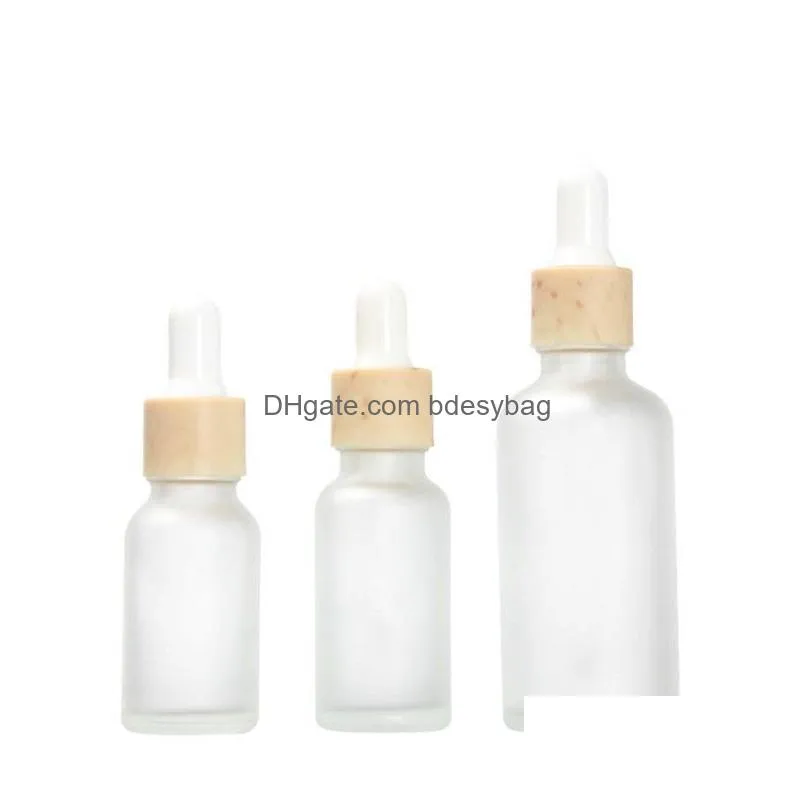 Packing Bottles Wholesale Empty Refillable Dropper Frosted Glass Vial Cosmetic Container Jar Holder Sample Bottle With Imitated Wooden Dh7Iw