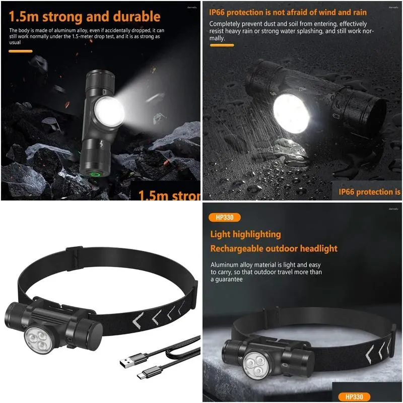 Headlamps 20W LED Headlamp 6 Modes Lightweight Super Bright Type-c Charging Aluminum Alloy Mini Adjustable Head Torch