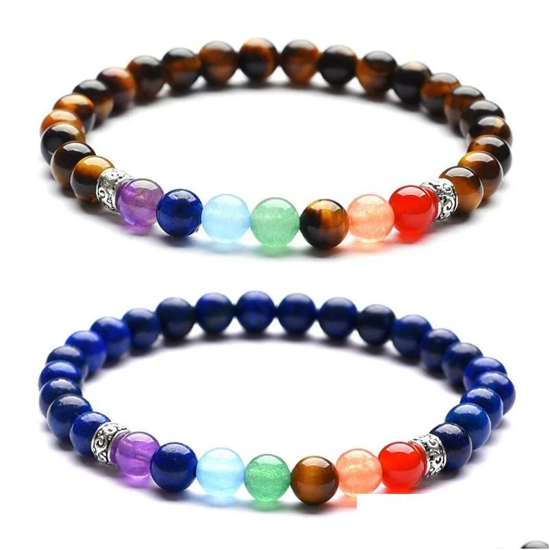 Ladies 6mm amethyst Lava Rock 7 Chakra Women Girl Bead Strands Energy Healing Bracelets Stretch Natural Stone Yoga Beaded Bracelet