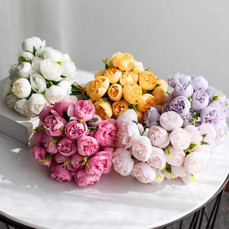 Decorative Flowers 27Heads Artificial Peony Silk Bridal Rose Bouquet Wedding Party Centerpieces Decoration Christmas Home Table Fake