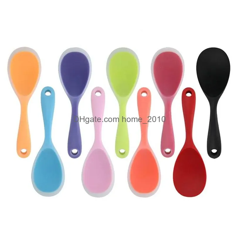 pure color silicone rice spoon household non stick rice shovel hanging spoons tableware home kitchen tool yfa1939