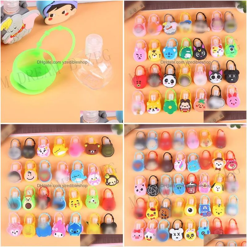 cute round hand sanitizer holder keychain 30ml refillable travel bottle cartoon mini bottle cover gel holder hand soap bottle