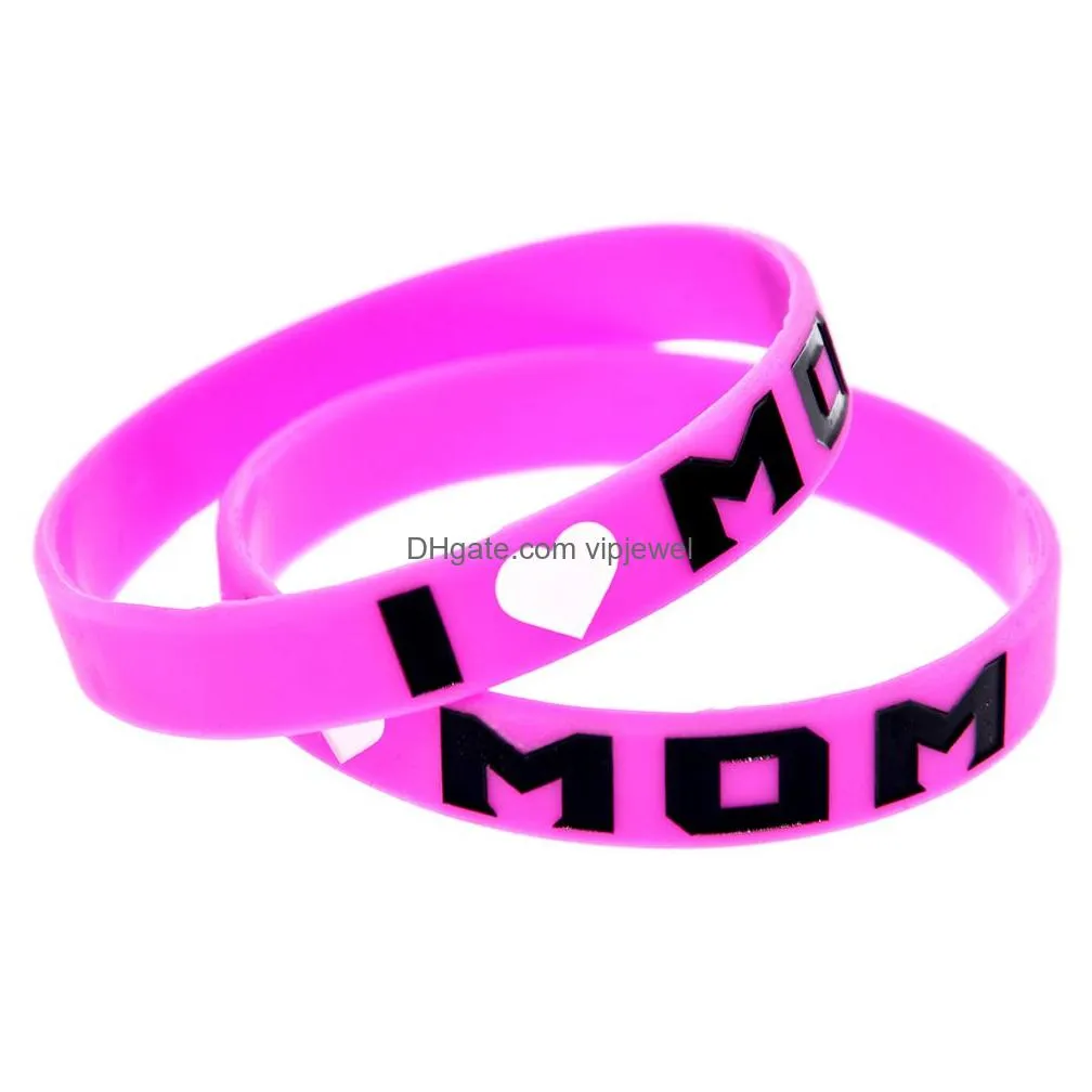 1pc i love mom silicone rubber hand band pink adult size a for family party gift