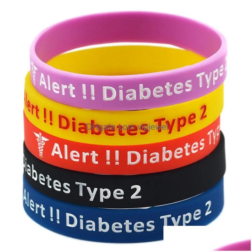 1pc diabetes type 2 silicone rubber wristband carry this message as a reminder in daily life