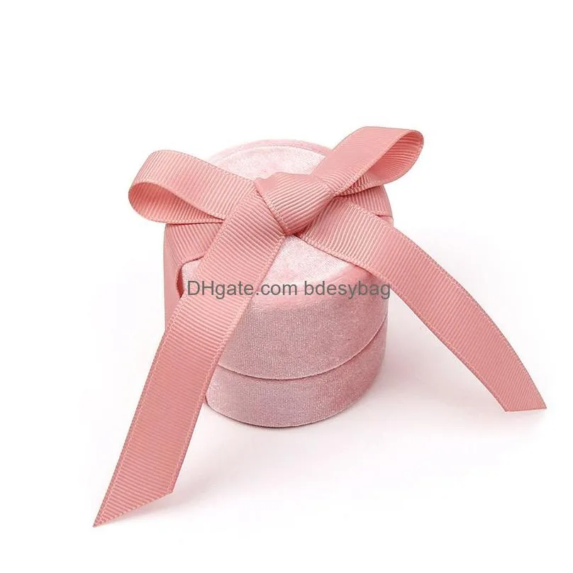 Jewelry Boxes Veet Ring Box Round Wedding Pendant Necklace Earrings Storage Case With Ribbon Proposal Engagement Ceremony Gi Dhgarden Dhq5H