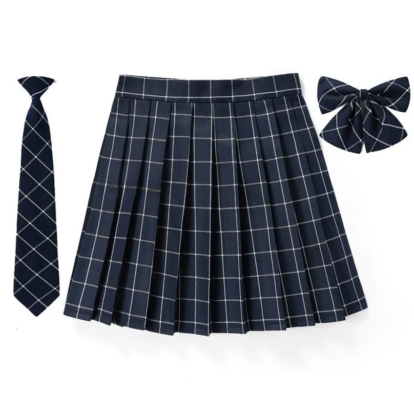 Skirts Women Plaid Pleat Skirt With Necktie Bowtie Xs- 5Xl Harajuku Preppy Mini Japanese School Uniforms Girls Summer Jupe Kawaii Dro Dhynd