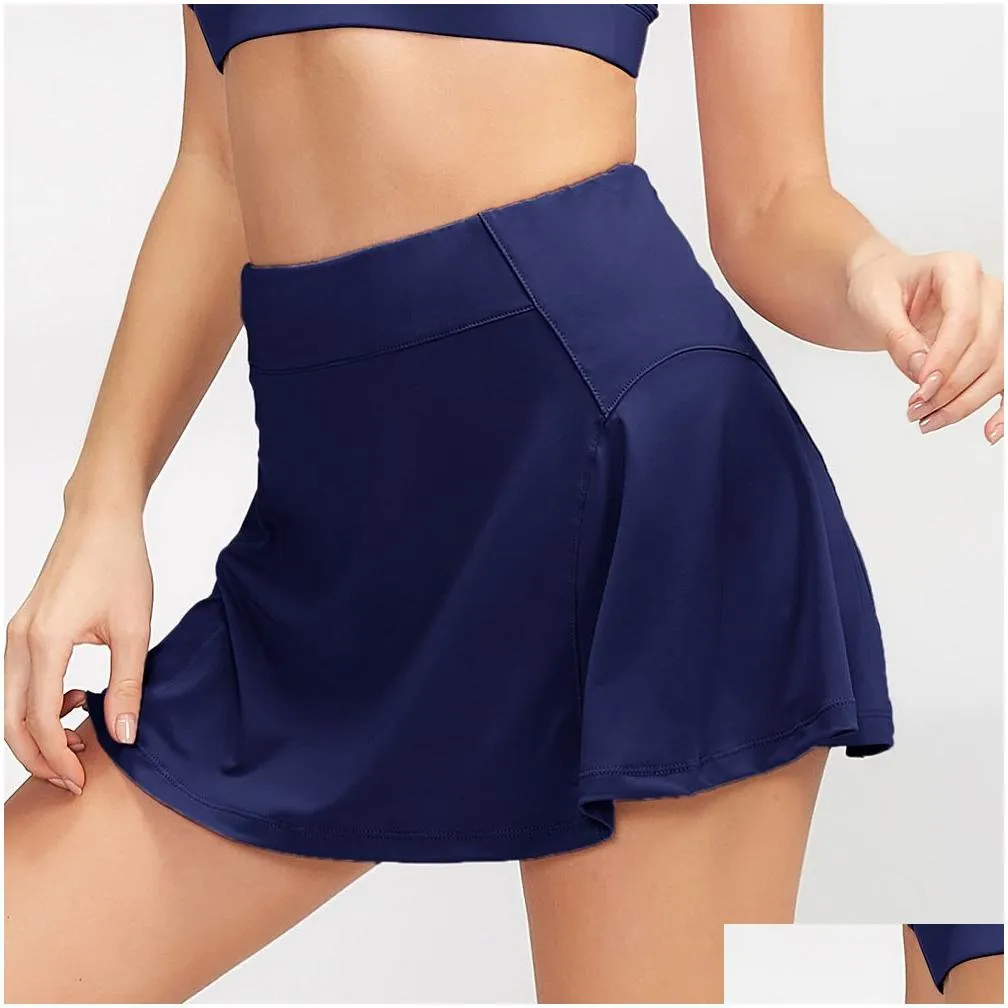 L-007 Tennis Skirts Pleated Yoga Skirt Gym Clothes Women Running Fitness Golf Pants Shorts Sports Back Waist Pocket Zipper