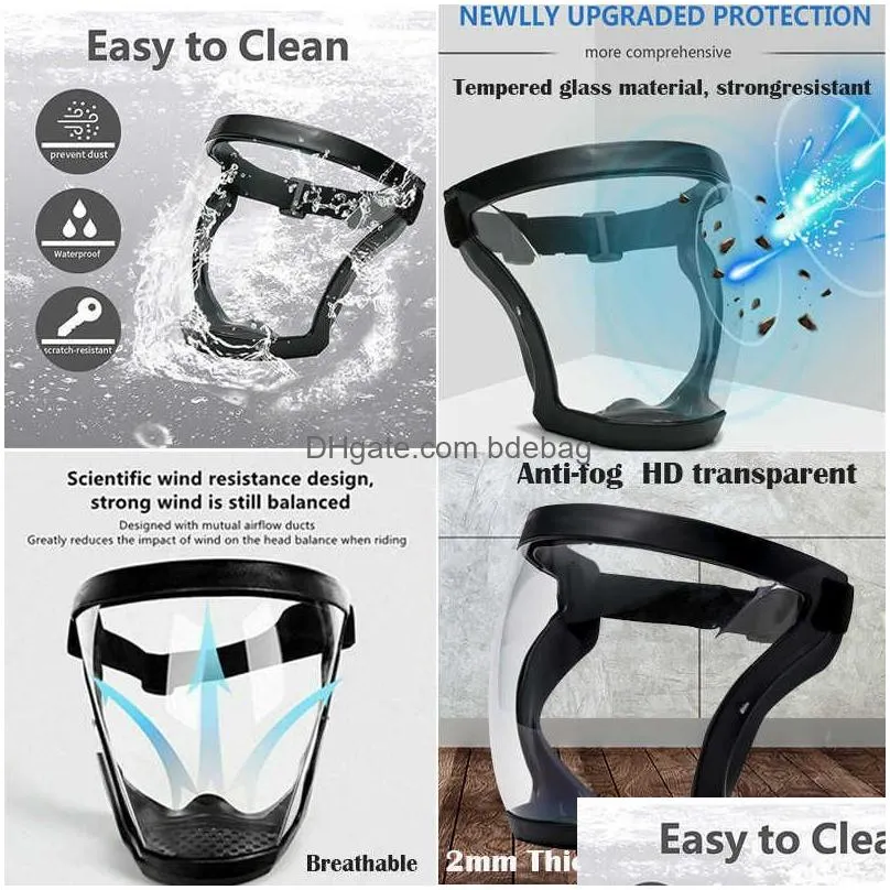  reusable full face shield work mask kitchen oil-splash proof mask hd transparent safety glasses windproof anti-fog with filters