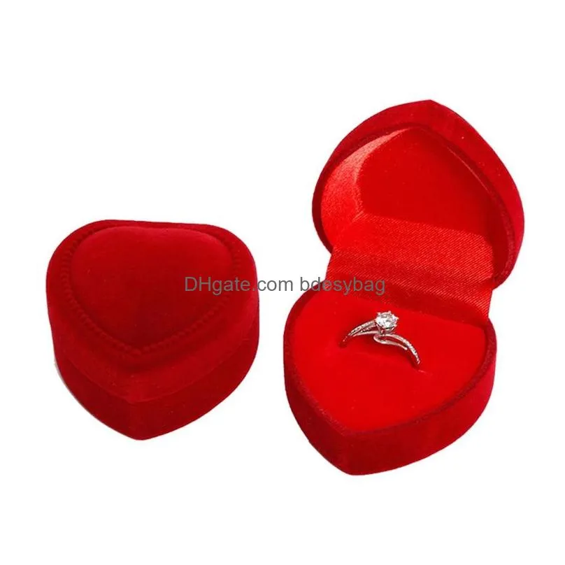 Jewelry Boxes Red Heart Shaped Wedding Ring Box Cute Mini Veet Storage Carrying Cases For Gift Drop Delivery Packing Display Dhgarden Dhtmk